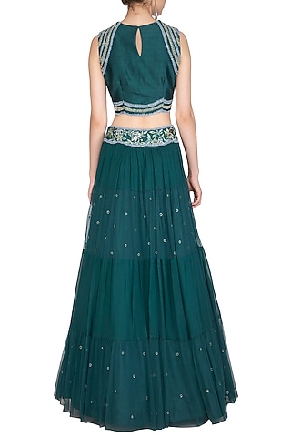 Teal Embroidered Lehenga Set by K-ANSHIKA Jaipur