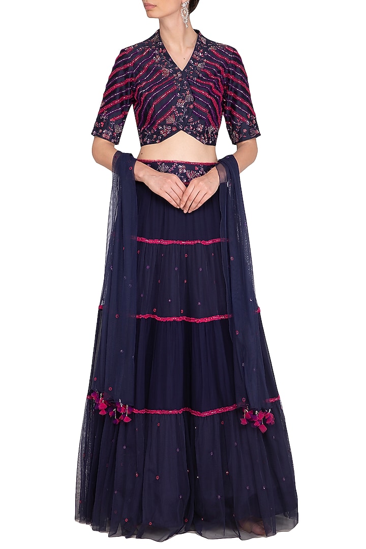 Navy Blue Embellished Wedding Lehenga Set by K-ANSHIKA Jaipur at Pernia's Pop Up Shop
