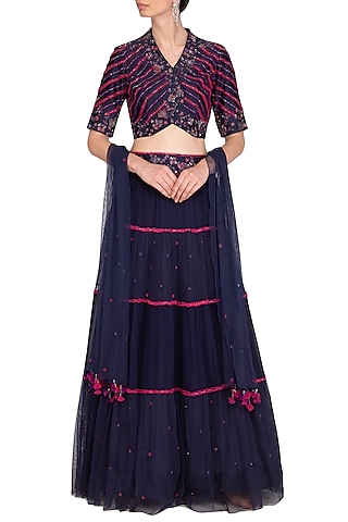 Navy Blue Embellished Lehenga Set by K-ANSHIKA Jaipur
