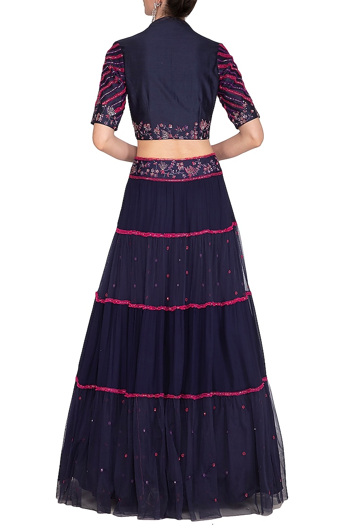 Navy Blue Embellished Wedding Lehenga Set by K-ANSHIKA Jaipur at Pernia's Pop Up Shop
