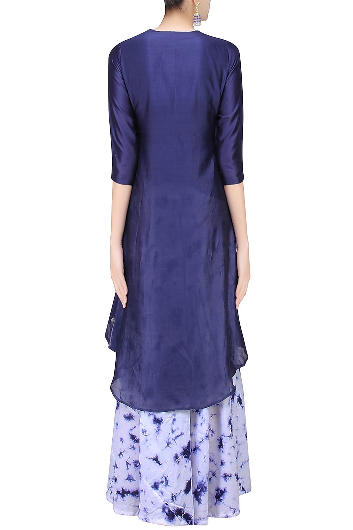 Navy blue gota patti high low kurta with marble dyed skirt available only at Pernia's Pop Up Shop.