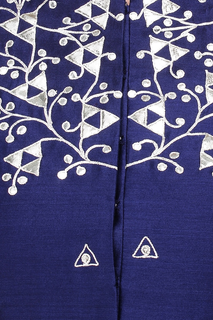 Navy blue gota patti high low kurta with marble dyed skirt available only at Pernia's Pop Up Shop.