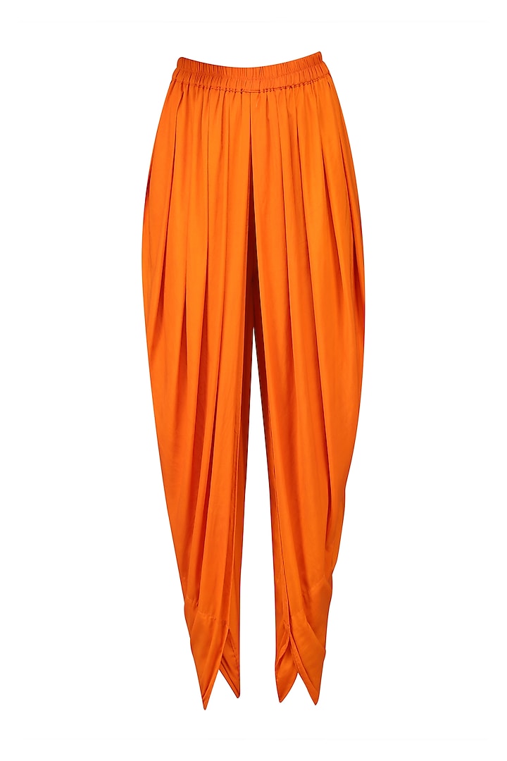 Dark beige gota patti short kurta with rust orange dhoti pants available only at Pernia's Pop Up Shop.