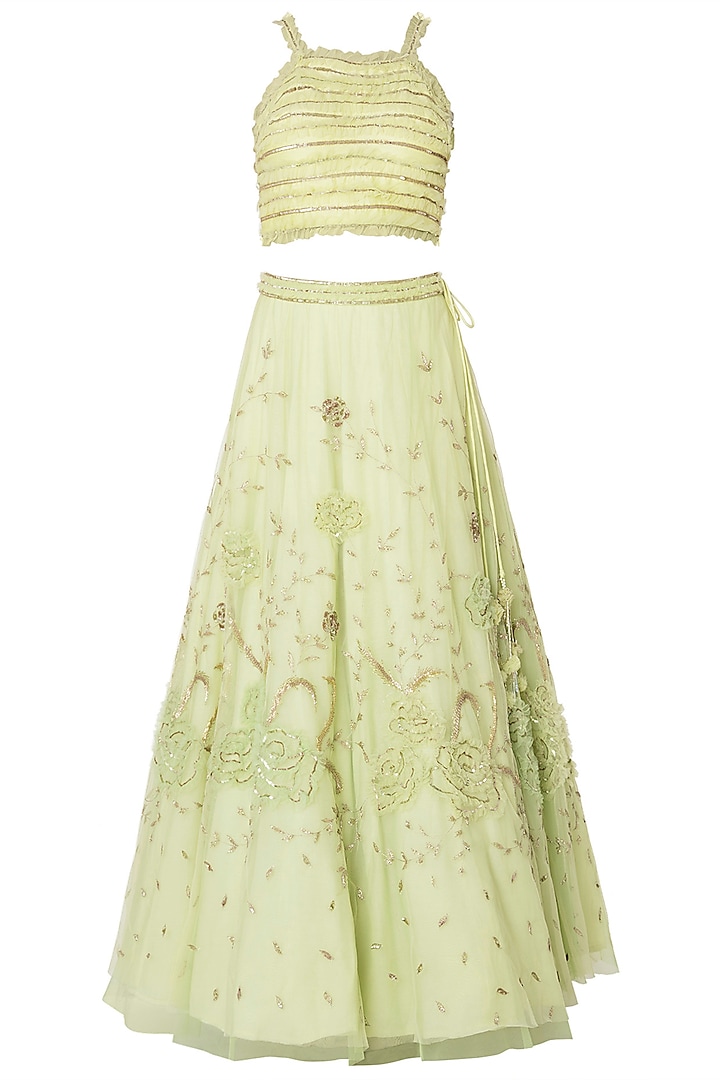 Lime green embroidered frill lehenga set available only at Pernia's Pop ...