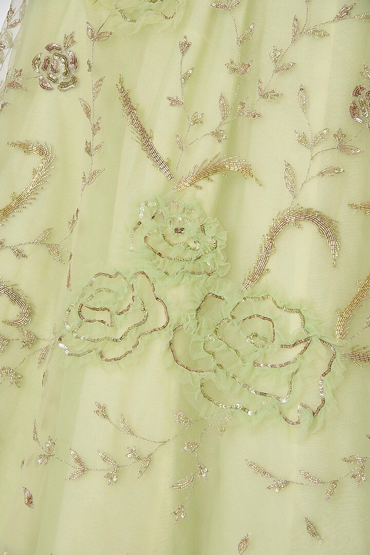 Lime green embroidered frill lehenga set available only at Pernia's Pop Up Shop.