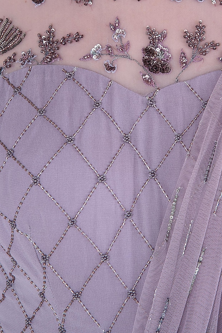 Lilac embroidered draped saree gown available only at Pernia's Pop Up Shop.