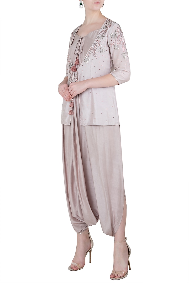 Onion pink embellished dhoti jumpsuit available only at Pernia's Pop Up Shop.