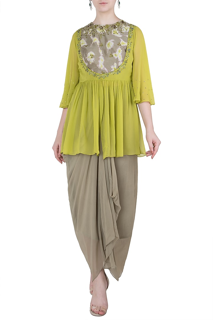 Green embroidered cape top with drape skirt available only at Pernia's Pop Up Shop.