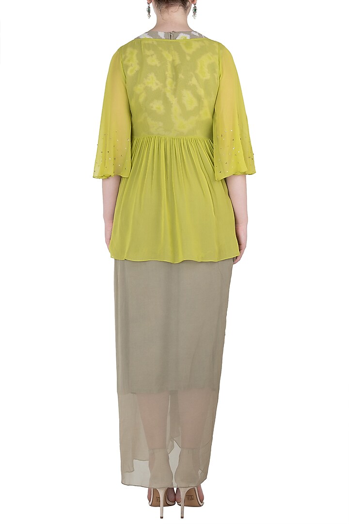 Green embroidered cape top with drape skirt available only at Pernia's Pop Up Shop.