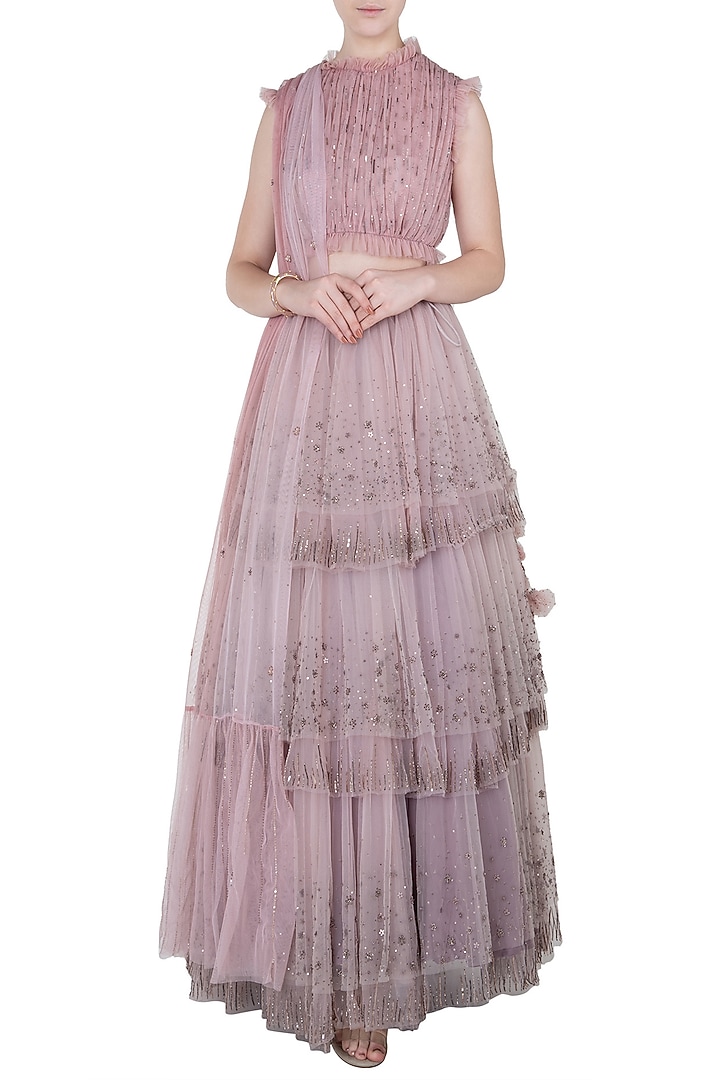 Onion pink embroidered lehenga set available only at Pernia's Pop Up Shop.