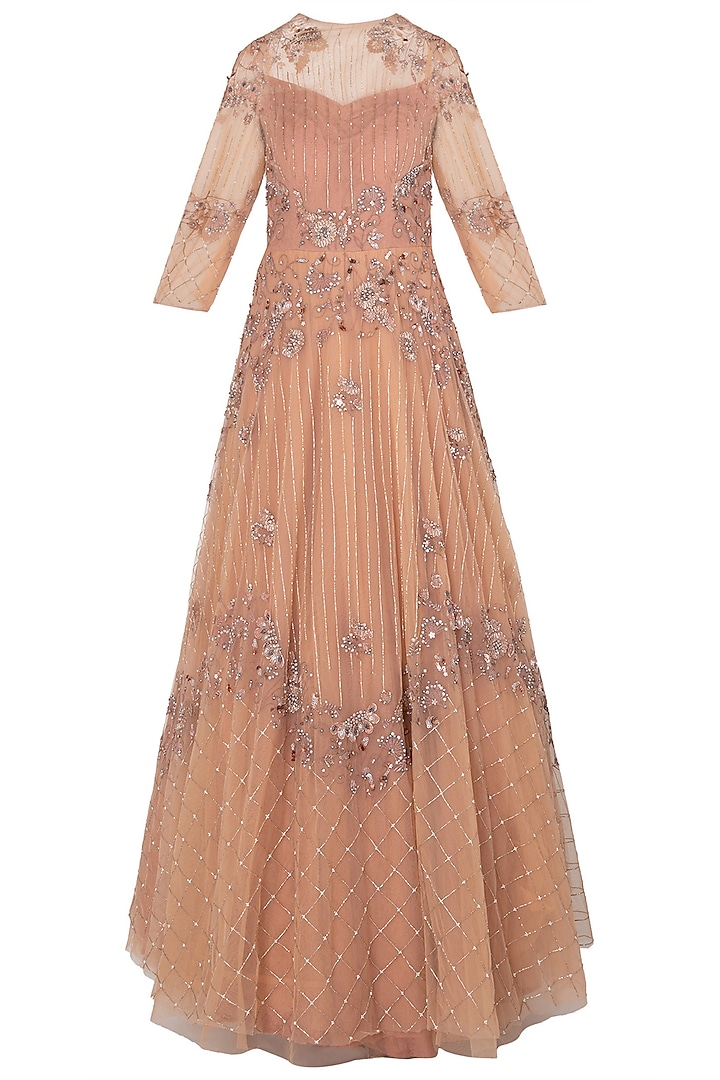 Peach Embellished Asymmetrical Gown by K-ANSHIKA Jaipur