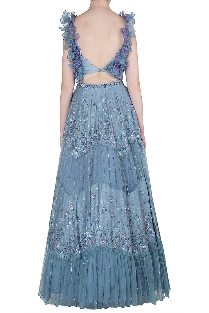 Ice blue embroidered lehenga set available only at Pernia's Pop Up Shop.