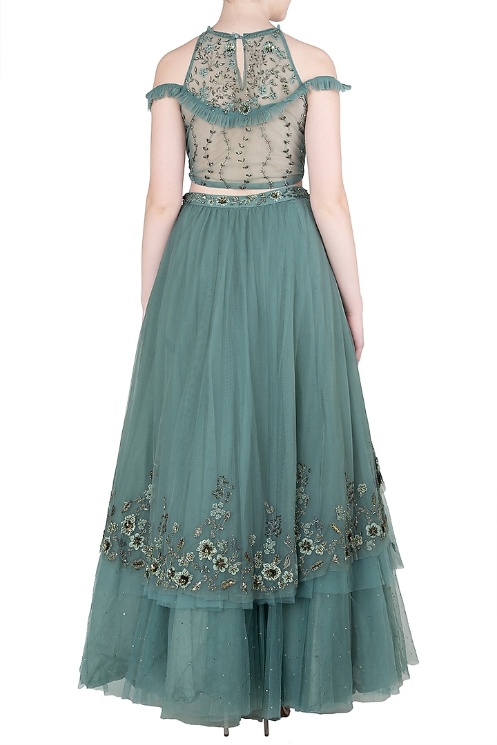 Moss green embellished top with skirt available only at Pernia's Pop Up Shop.