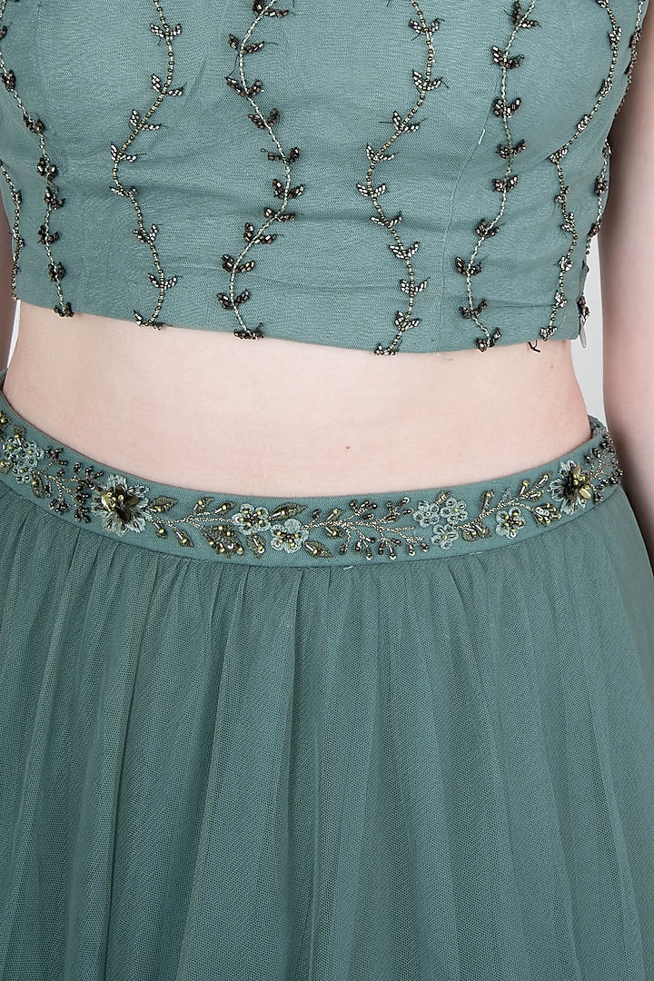 Moss green embellished top with skirt available only at Pernia's Pop Up Shop.