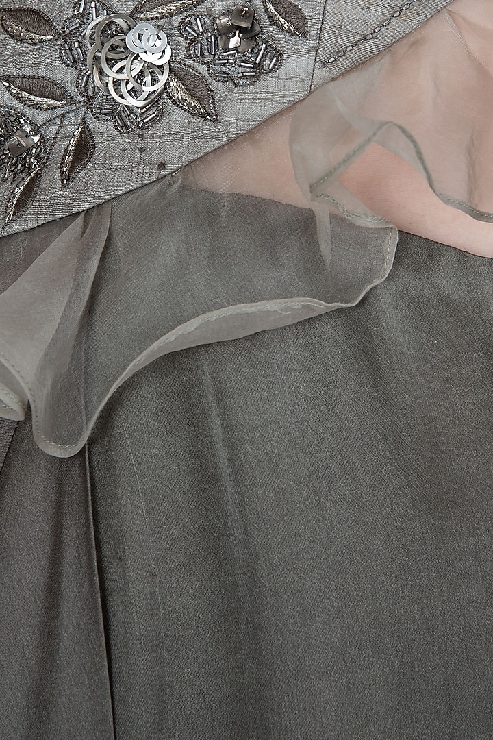 Grey embroidered cowl saree with jacket available only at Pernia's Pop Up Shop.