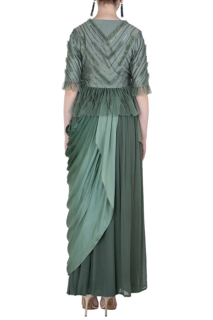 Moss green embroidered peplum top with draped skirt available only at Pernia's Pop Up Shop.