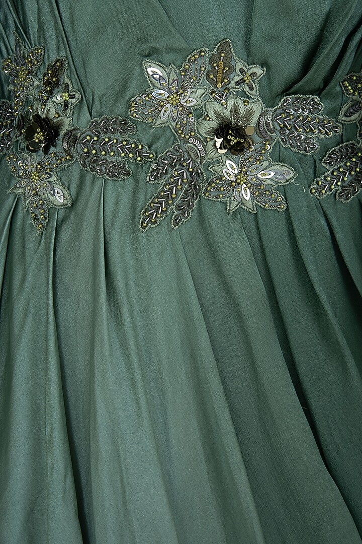 Moss green embroidered peplum top with draped skirt available only at Pernia's Pop Up Shop.