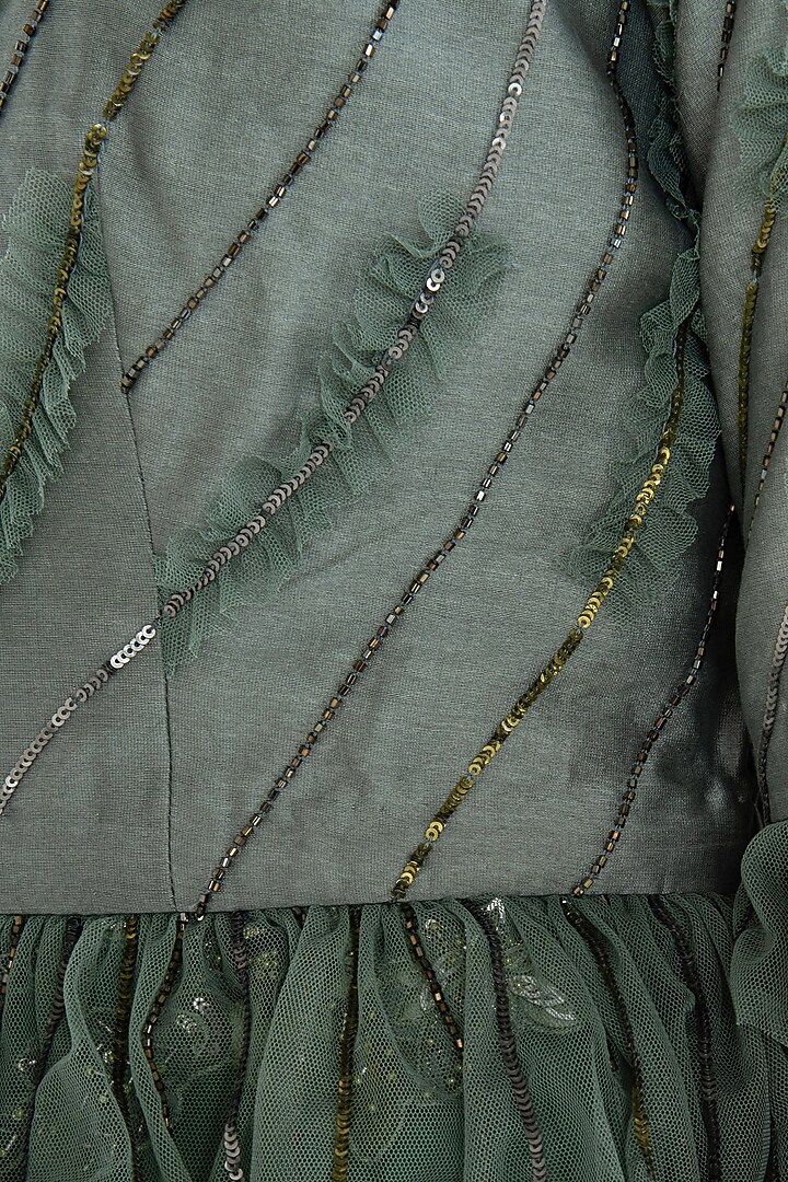 Moss green embroidered peplum top with draped skirt available only at Pernia's Pop Up Shop.