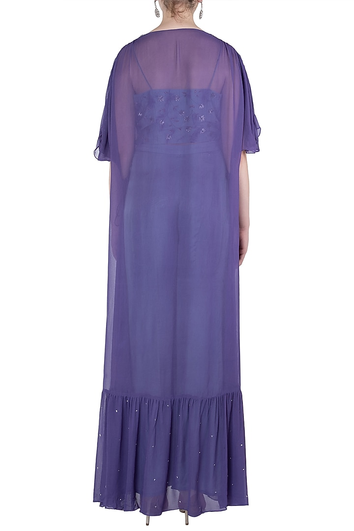 Grey embellished bustied with flared pants and cape available only at Pernia's Pop Up Shop.