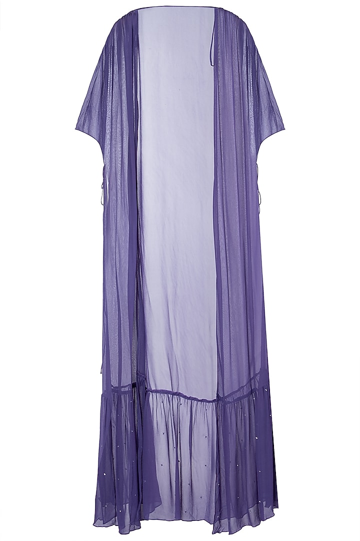 Grey embellished bustied with flared pants and cape available only at Pernia's Pop Up Shop.
