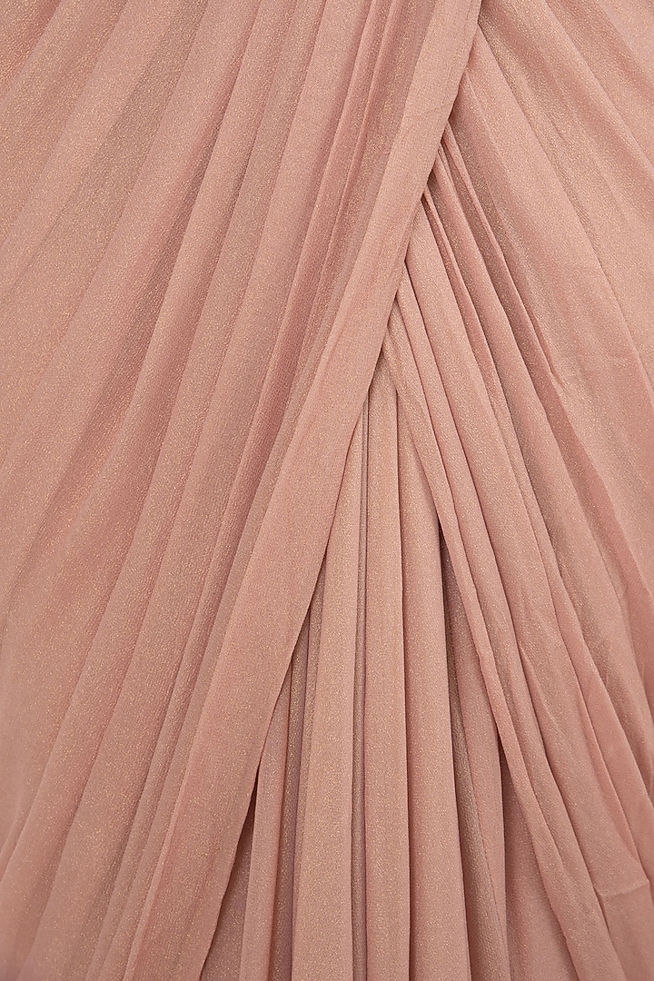 Peach asymmetrical embroidered saree gown available only at Pernia's Pop Up Shop.