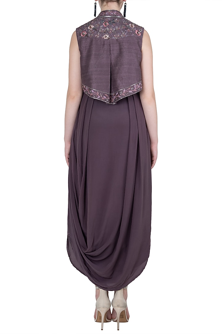 Violet cowl gown with embroidered jacket available only at Pernia's Pop Up Shop.