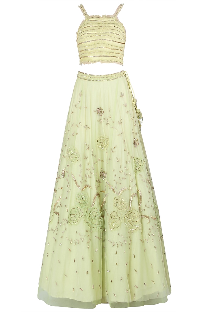 Lime Green Embroidered Lehenga Set by K-ANSHIKA Jaipur