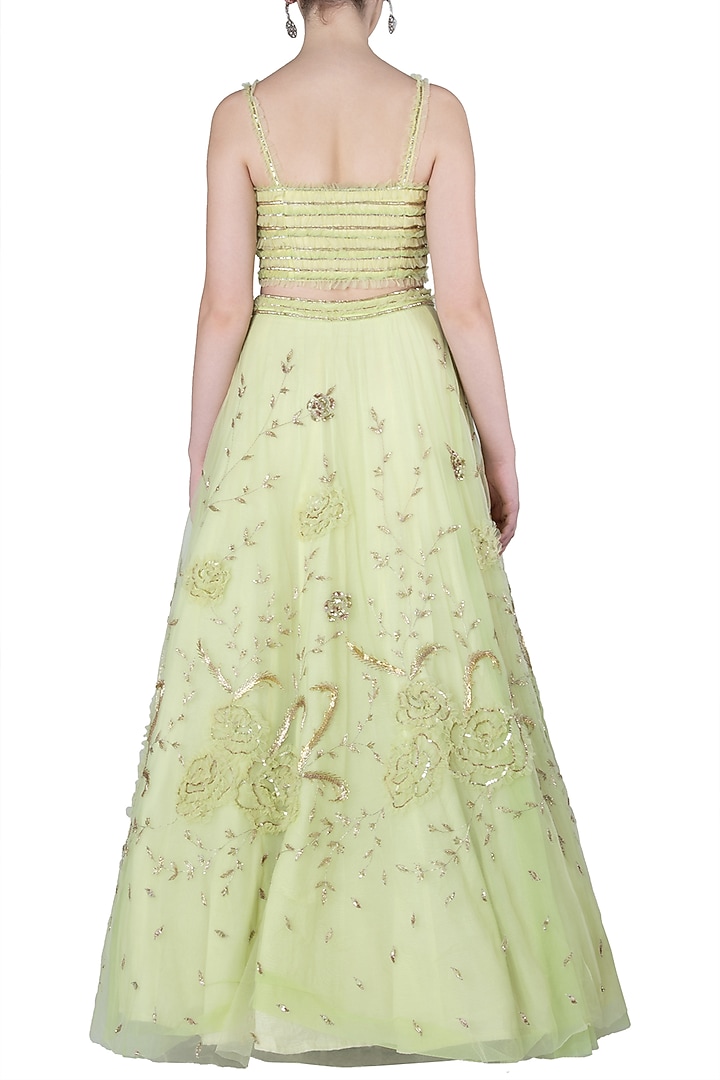 Lime green embroidered lehenga set available only at Pernia's Pop Up Shop.