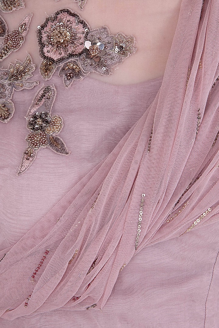 Onion pink embellished crop top with ruffled skirt available only at Pernia's Pop Up Shop.