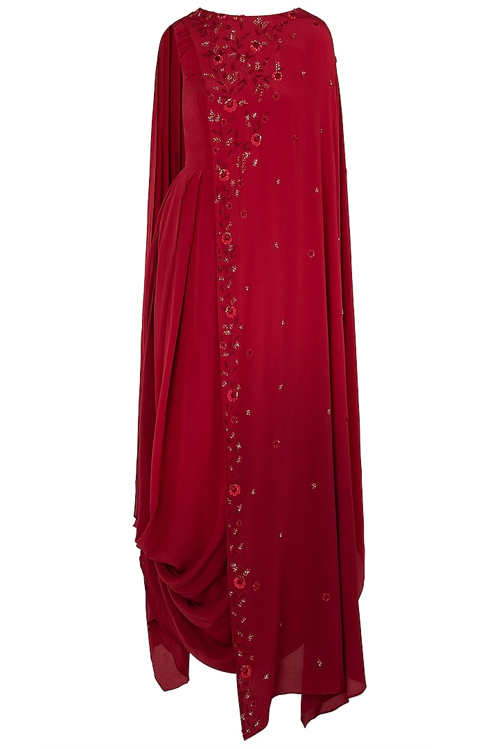 Maroon Embellished Cowl Dress by K-ANSHIKA Jaipur