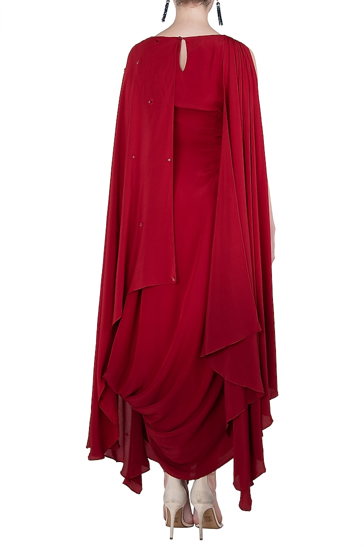 Maroon embellished cowl dress available only at Pernia's Pop Up Shop.