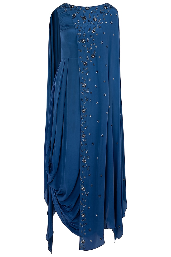 Indigo Blue Embellished Cowl Dress by K-ANSHIKA Jaipur