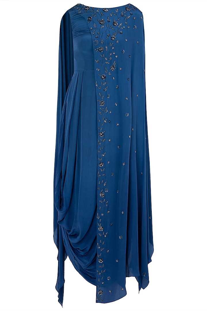 Indigo blue embellished cowl dress available only at Pernia's Pop Up Shop.