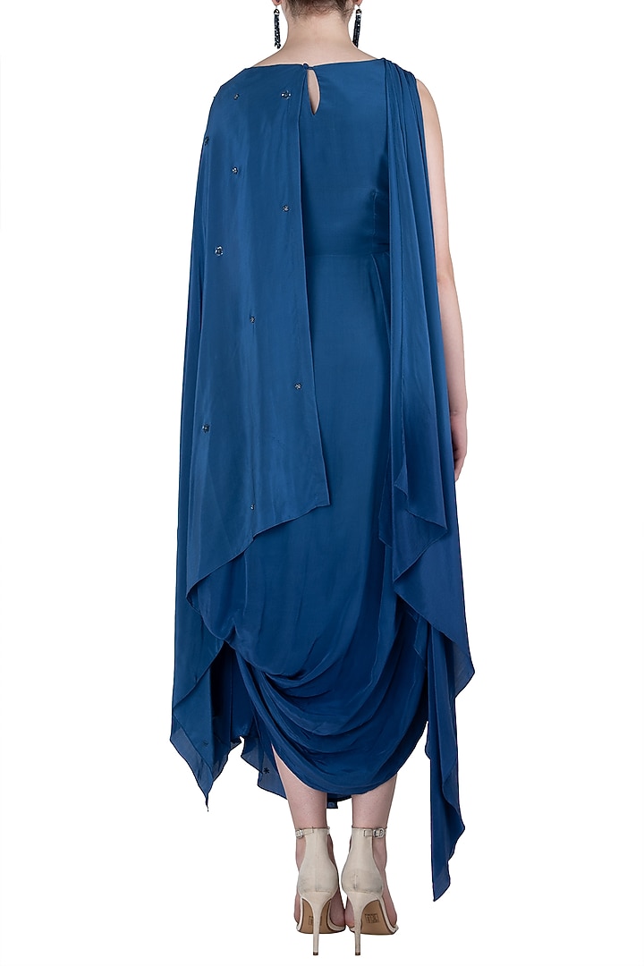 Indigo blue embellished cowl dress available only at Pernia's Pop Up Shop.