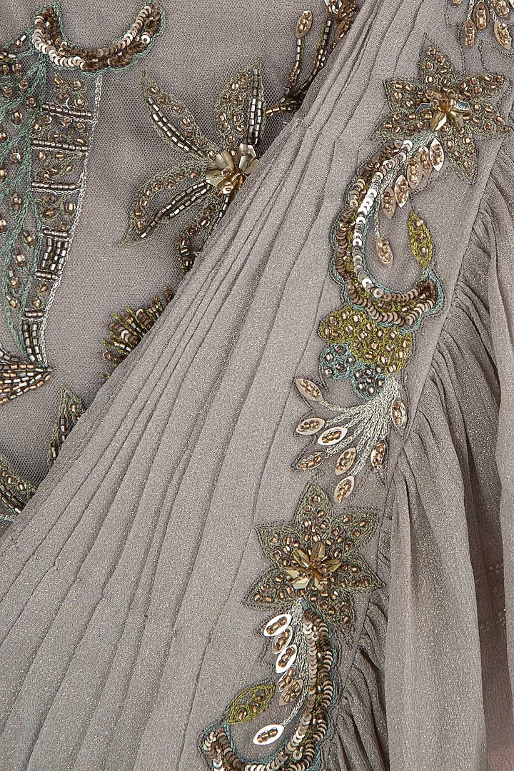 Grey frill embroidered saree available only at Pernia's Pop Up Shop.