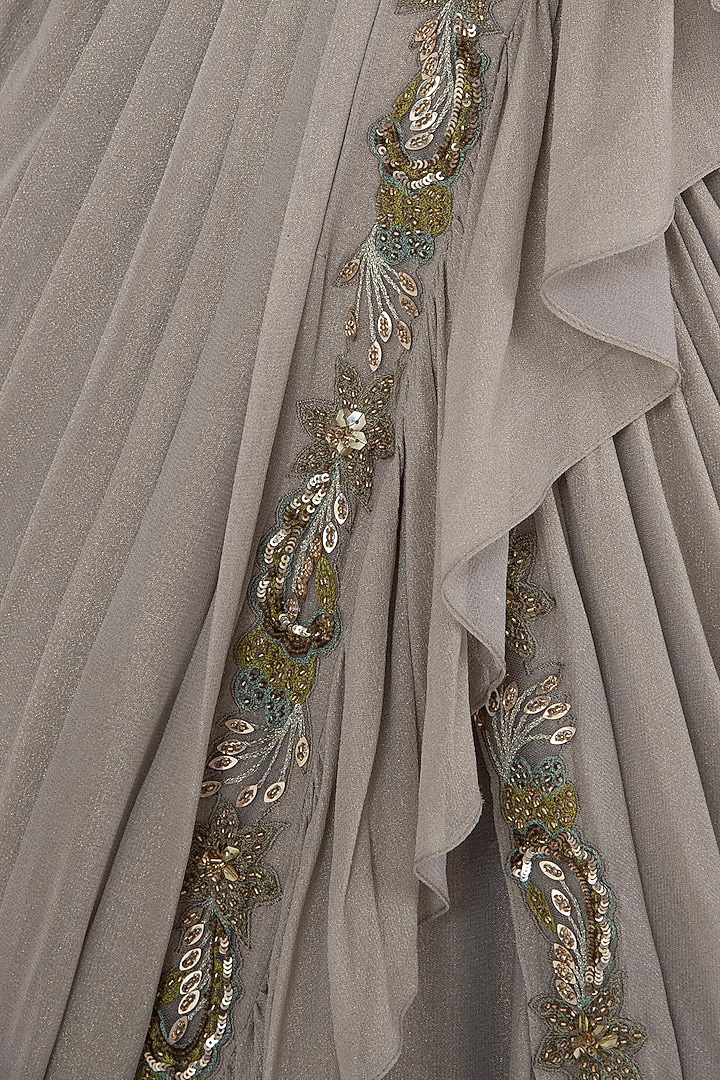 Grey frill embroidered saree available only at Pernia's Pop Up Shop.