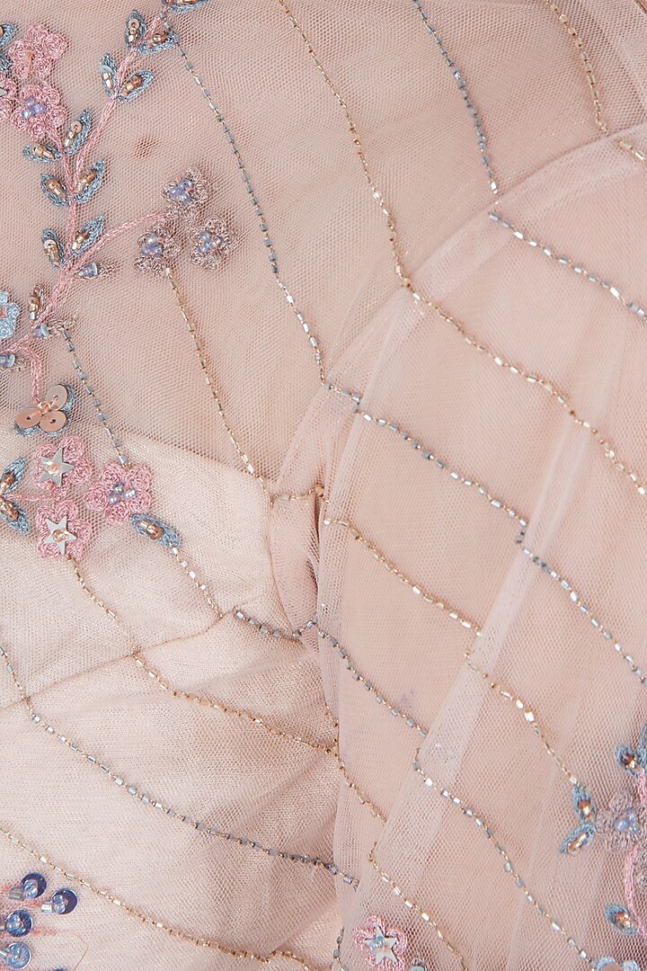 Peach embellished crop top with tiered skirt available only at Pernia's Pop Up Shop.