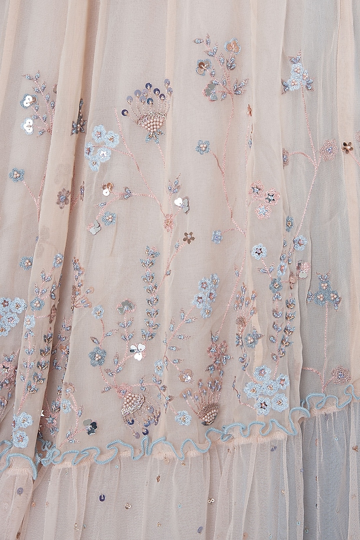Peach embellished crop top with tiered skirt available only at Pernia's Pop Up Shop.