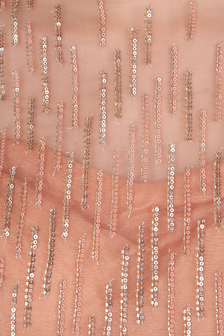 Peach embroidered drape saree available only at Pernia's Pop Up Shop.