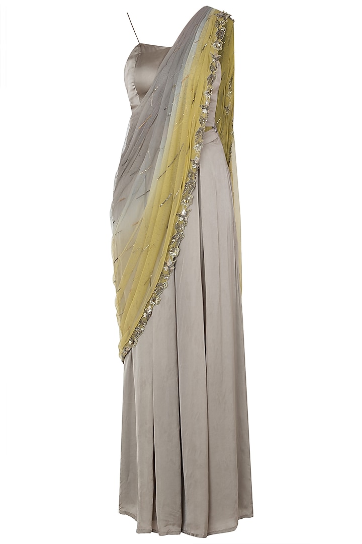 Grey Bustier with Attached Dupatta and Palazzo Pants by K-ANSHIKA Jaipur