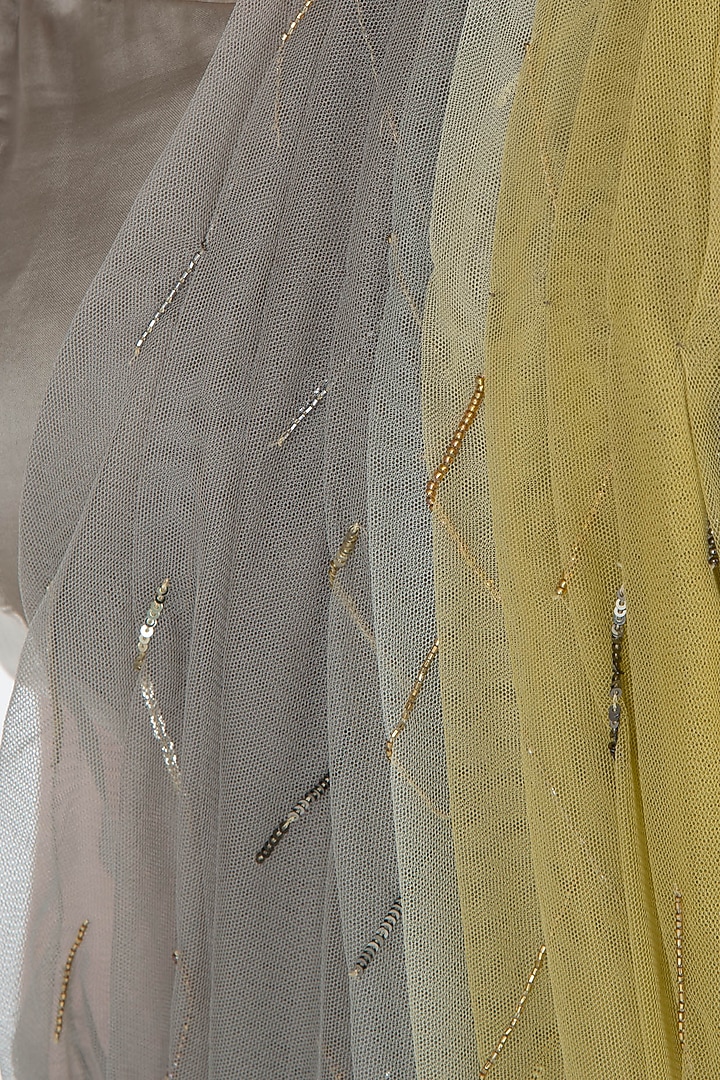 Grey bustier with attached dupatta and palazzo pants available only at Pernia's Pop Up Shop.