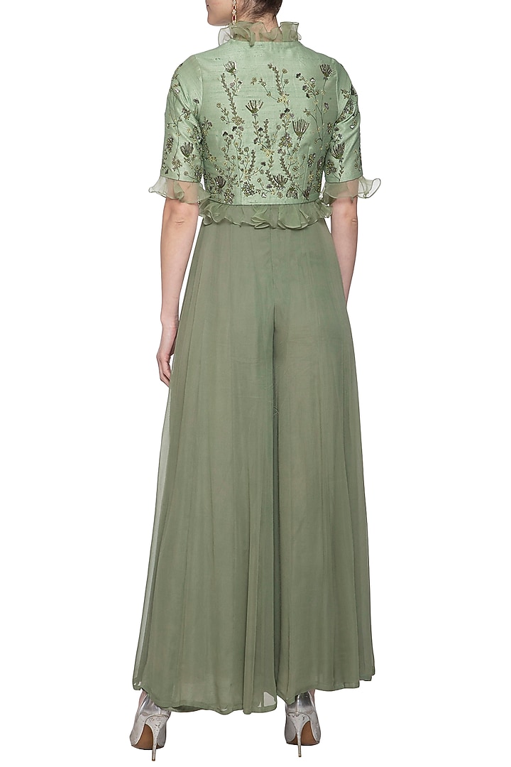 Pistachio embroidered jumpsuit with jacket by K-ANSHIKA Jaipur at Pernia's Pop Up Shop