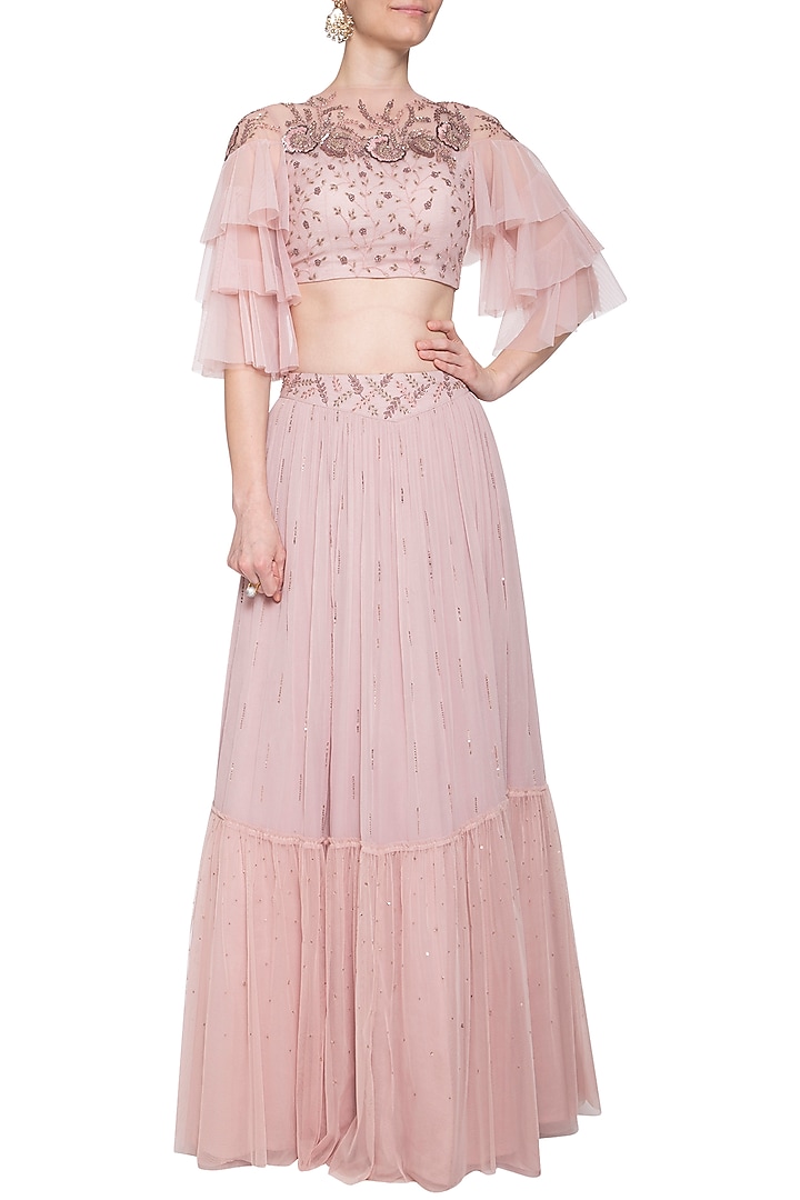 Onion pink embroidered Wedding Lehenga skirt with top by K-ANSHIKA Jaipur at Pernia's Pop Up Shop