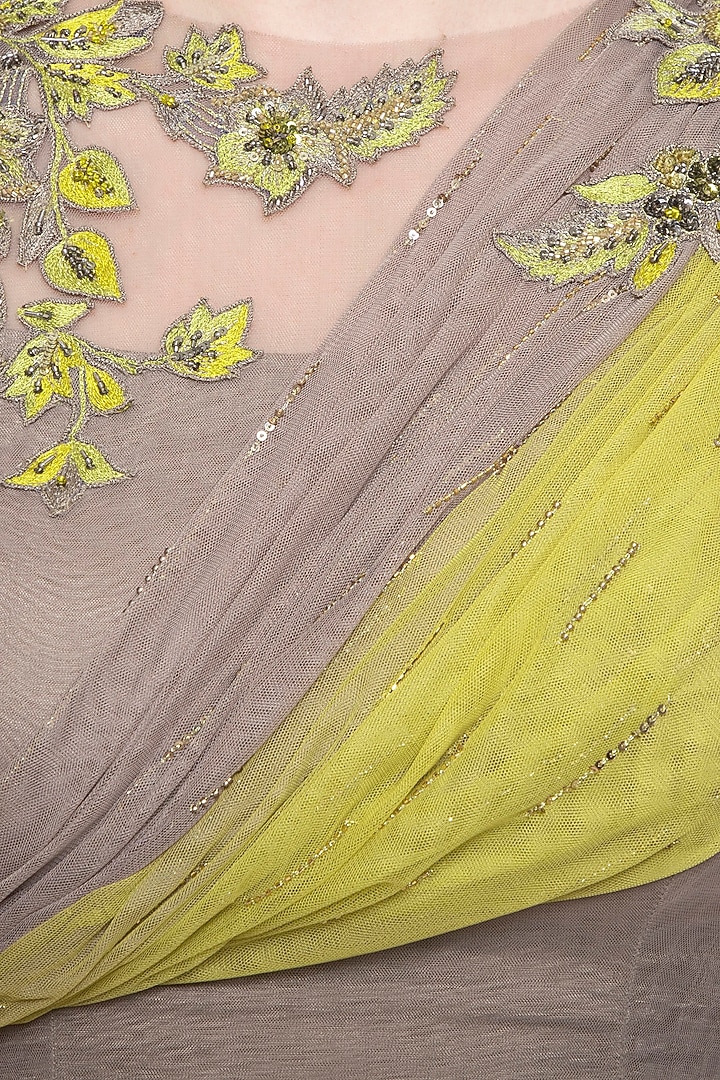 Grey embroidered Wedding Lehenga skirt with drape blouse by K-ANSHIKA Jaipur at Pernia's Pop Up Shop