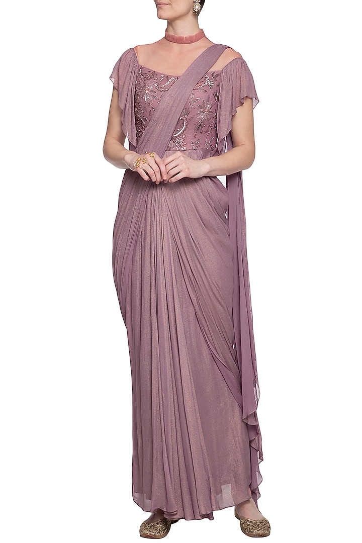 Mauva embroidered Wedding Saree gown by K-ANSHIKA Jaipur at Pernia's Pop Up Shop