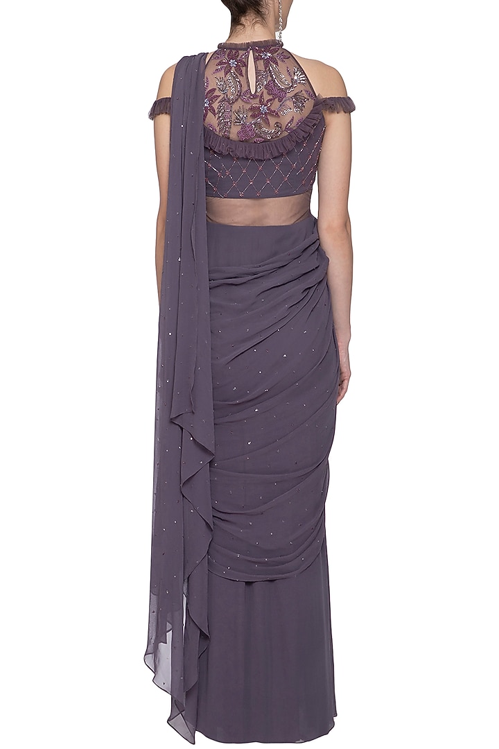 Violet embroidered draped Wedding Saree gown by K-ANSHIKA Jaipur at Pernia's Pop Up Shop