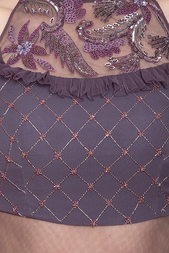 Violet embroidered draped Wedding Saree gown by K-ANSHIKA Jaipur at Pernia's Pop Up Shop