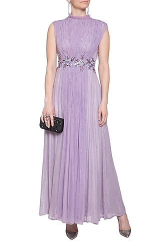 Lilac embroidered gathered gown by K-ANSHIKA Jaipur