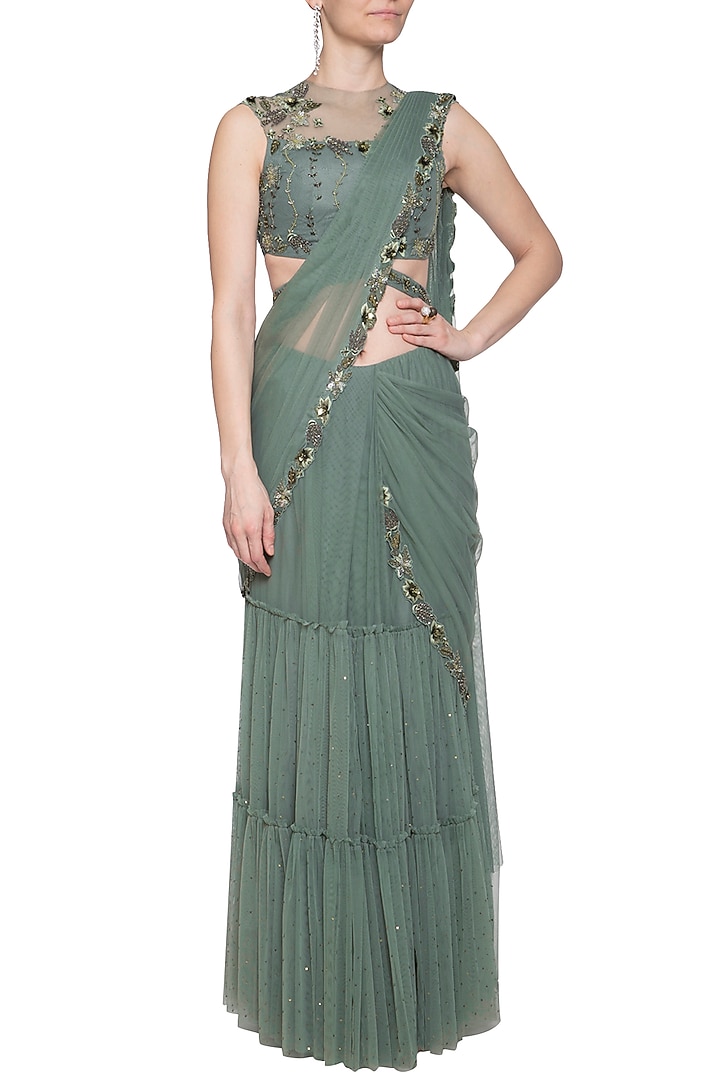 Moss green embroidered Wedding Saree set by K-ANSHIKA Jaipur at Pernia's Pop Up Shop