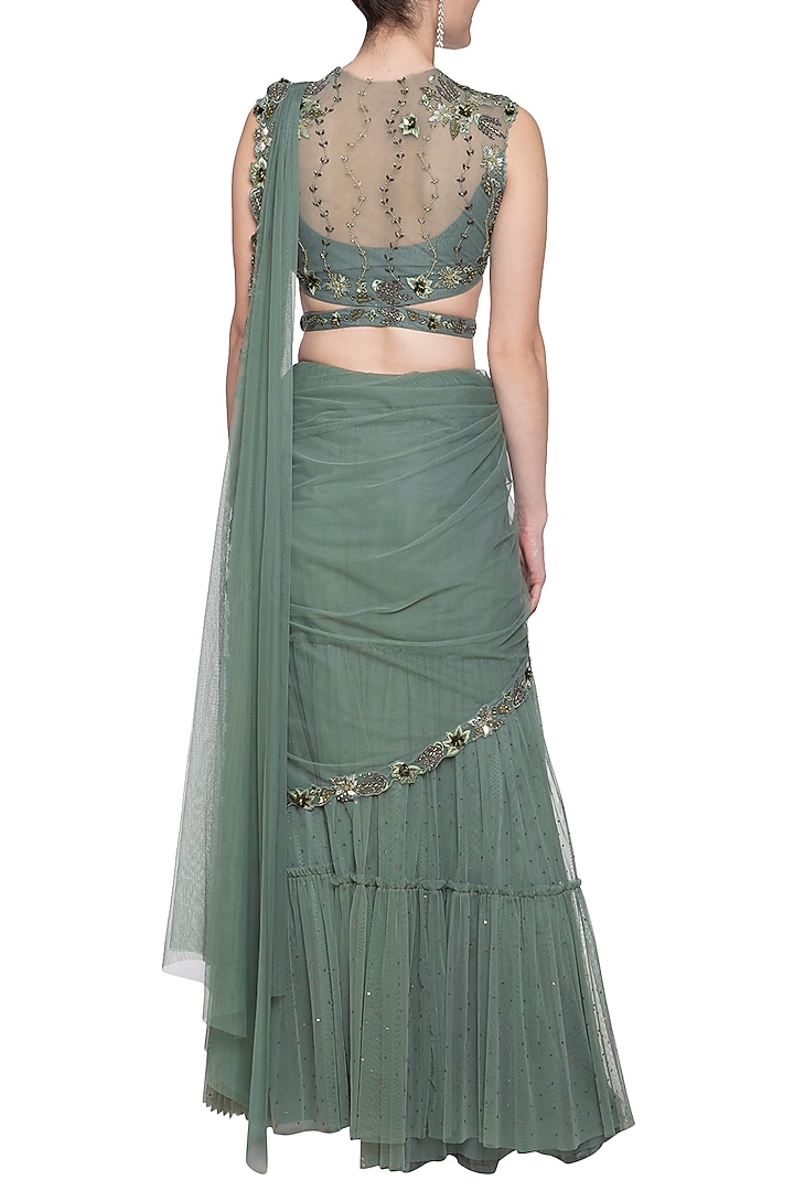 Moss green embroidered Wedding Saree set by K-ANSHIKA Jaipur at Pernia's Pop Up Shop